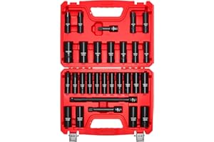VEVOR 1/2" Drive Impact Socket Set, 29-Piece Deep Sockets Standard SAE (3/8 to 1 inch) and Metric (10 to 24 mm) Size, 6 Point, CR-V Steel, Extension Bars (3", 5", 10")