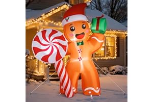 7 FT Christmas Inflatable Gingerbread Man, Christmas Blow Up Yard Decorations with Build-in LEDs, Inflatable Christmas Decora
