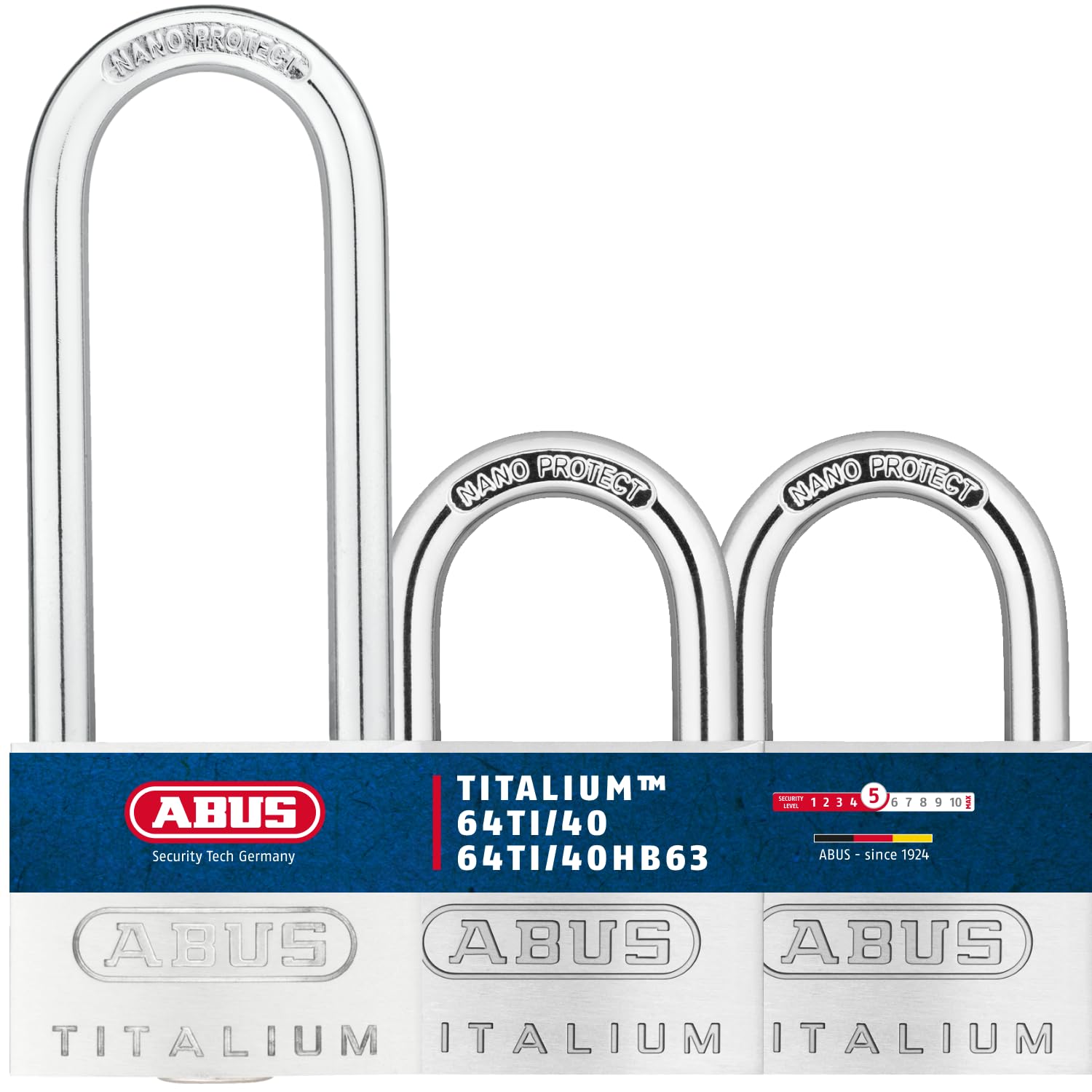 ABUS 64TI/40HB63 40 x 63mm Titalium Padlock with Long Shackle (Pack of 3)