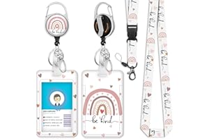 GIANCOMICS Be Kind Lanyards for Id Badges, Cute Rainbow Badge Reel Heavy Duty with Carabiner Clip, Fashionable ID Badge Holder with Breakaway Lanyard, Teacher Nurse Office Christmas Gifts