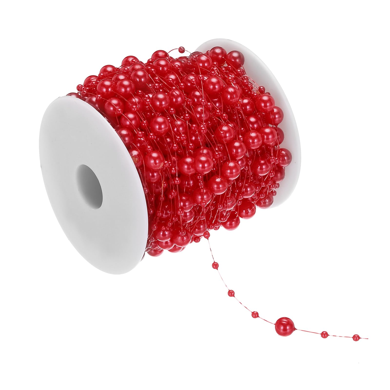 PATIKIL 8+3mm Pearl String, 98.4Ft/30m 1 Roll Pearl Trim Artificial Pearl Strand Spool for DIY Jewelry Decor Wedding Party Christmas Trees, Red