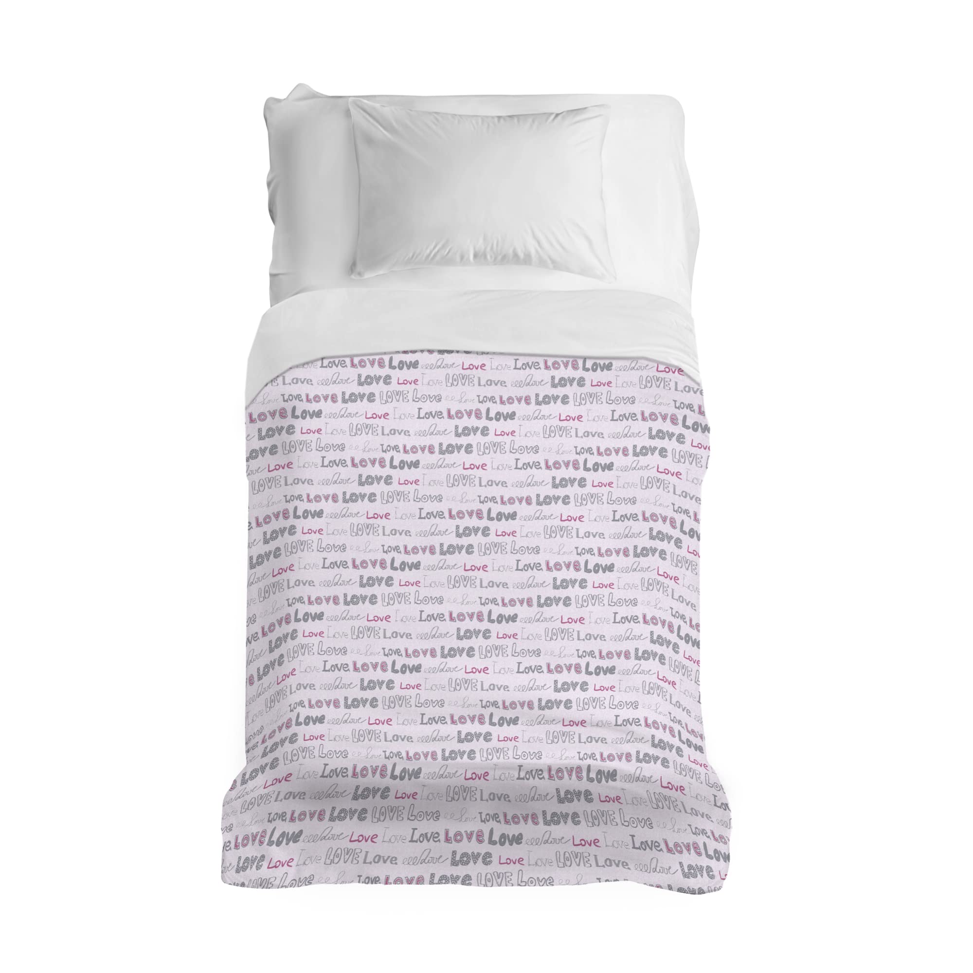 PENSIERI DELICATI Bedspread 170 x 280 cm, Single Sheet 100% Cotton Pique, Ideal as a Furniture Cover, 1 Square Bed Cover, Love Love Pink Pattern, 100% Made in Italy — image 1