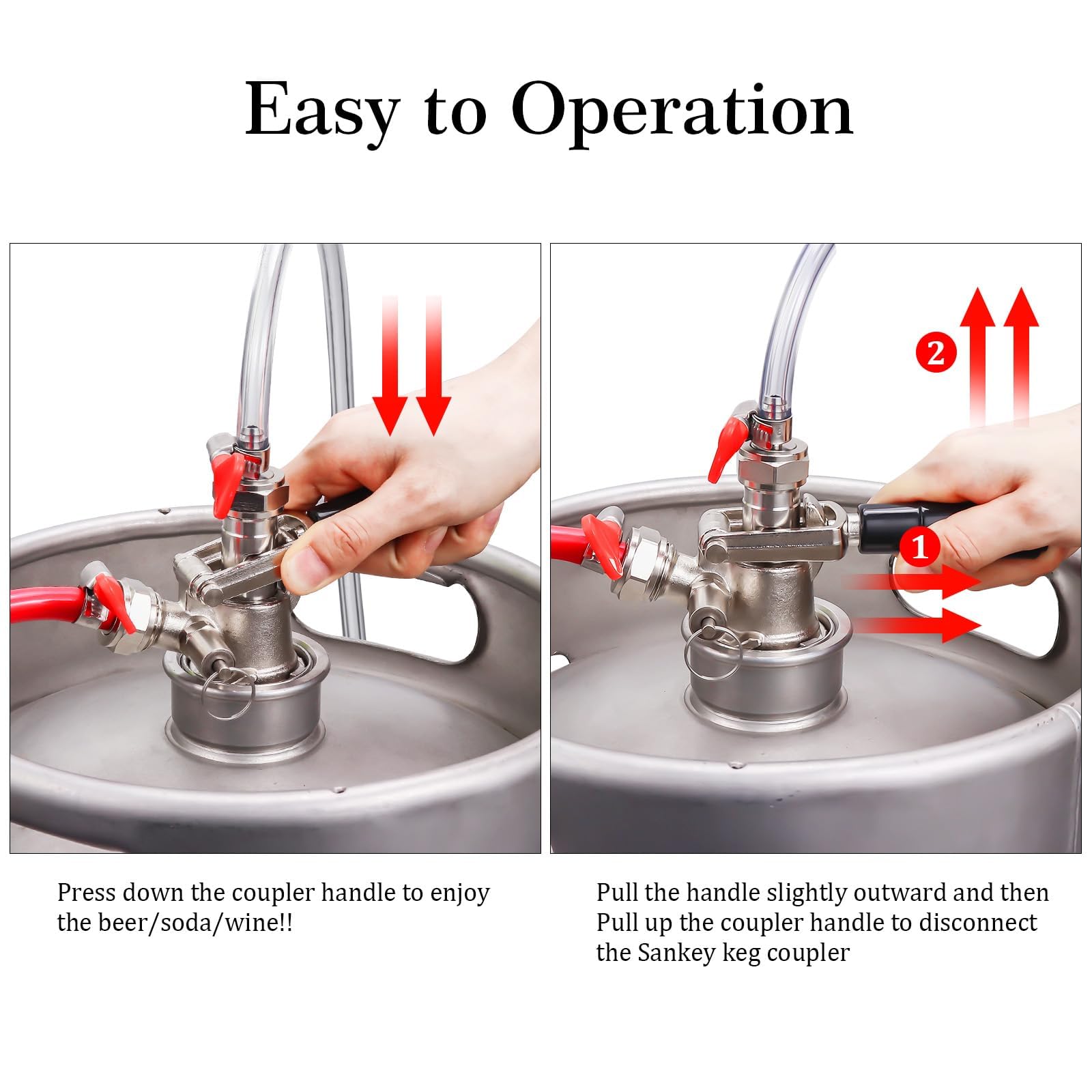 Keg Coupler 304 Stainless Steel Probe Sankey Keg Coupler D System Keg Tap for Kegerator 5/16 Barbs G5/8 Nuts US Sanke D Beer Coupler Beer Keg Coupler D Coupler Keg Tap for Beer