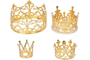 BOYIVI 4 Pieces Crown Cake Topper Artificial Pearl Crystal Birthday Cake Topper Mini Tiara Cake Topper Crowns Vintage Wedding Cake Crown Topper for Birthday Party Wedding Baby Shower