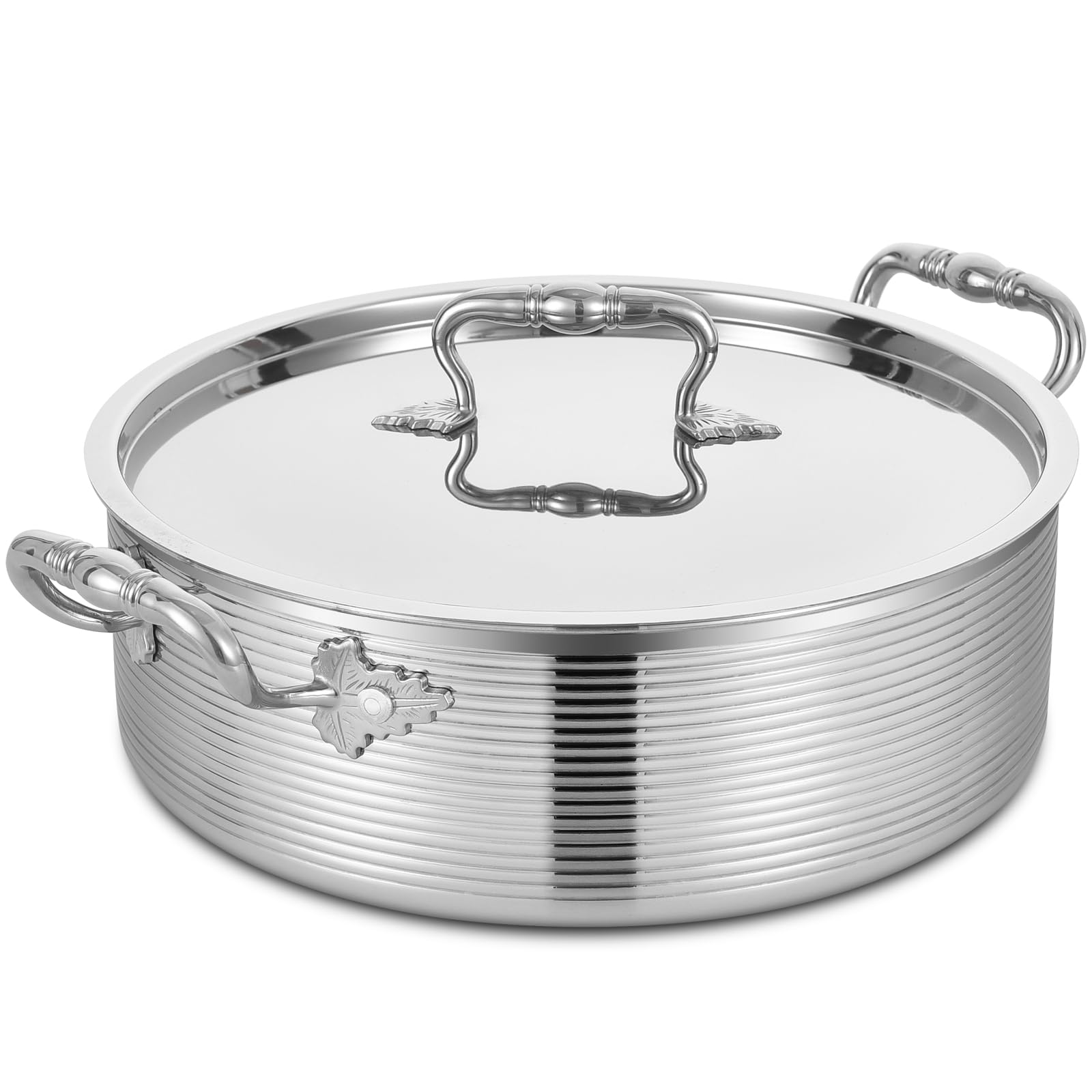 Photo 1 of ***(USED)***Inqibee Tri-Ply Stainless Steel 7 Quart Rondeau Pot with Lid Braiser Pan, 12 inch Deep Frying Pan, Versatile Cookware, Large Saute Pan, Compatible With All Cooktops, Induction Compatible, Oven-Safe