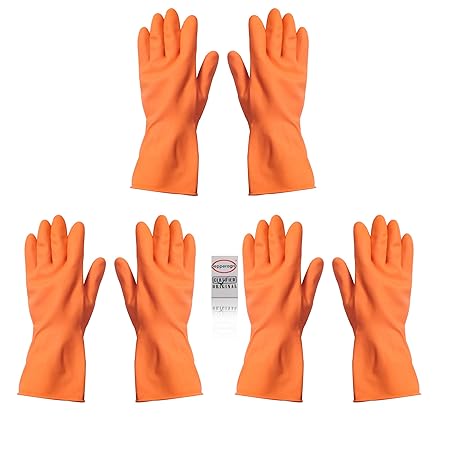 Pepper Agro Multipurpose Latex Gloves Orange Water Proof Set of 3