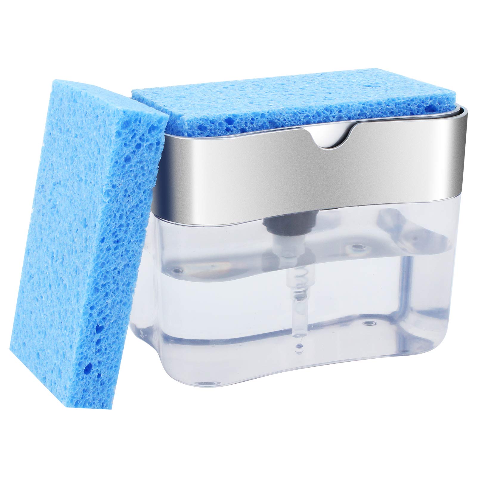 TAECOOOL Spray Paint Soap Dispenser, Kitchen Soap Dispenser Sponge Holder 2-in-1 with Hand Pump Push Out and 2 Pcs Wood Pulp Sponge, Used to Clean The Kitchen Sink and Kitchenware (Series One)