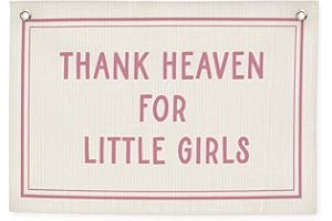 CEBTHN Girls Nursery Decor – Thank Heaven for Little Girls Linen Banner, Pink Baby Shower Decoration Gift, Vintage Canvas Wall Hanging, Baby Girl Room Decoration, 20x30 Inch