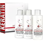 Hair Straightening Brazilian Keratin Treatment 1 Step Amazonliss Protein Smoothing Brush Set 2.02 Fl.oz - New Formula - Odor-Free - Formaldehyde-Free - Easy To Apply - Only 1 Hour for Application