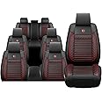 KCTOELNOR 7-Seat Car Seat Covers for Ford Explorer 2012-2025, Front and Rear Split Bench Seat Protectors Anti-Slip & Wear-Resistant Faux Leather(7 Seat Standard, Black-Red