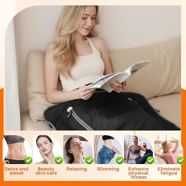 OKYUK INFRARED SAUNA BLANKET FOR HOME, PORTABLE SAUNA BLANKET WITH 104°F-176°F MULTI-STAGE HEATING, 20-60 MINS TIMER, 6X2.65 FT, INCLUDES 5 DETOX WRAPS FOR RELAXATION