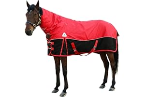 VORTEXAIN Horse Blankets Winter for Real Horses, 1600D Waterproof Poly Rain Sheets 75 in with Neck Cover Belly Wrap Tail Wrap Turnout Blanket, Stuff Care Medium Large Weight Heavy Outdoor Clothes Red Black