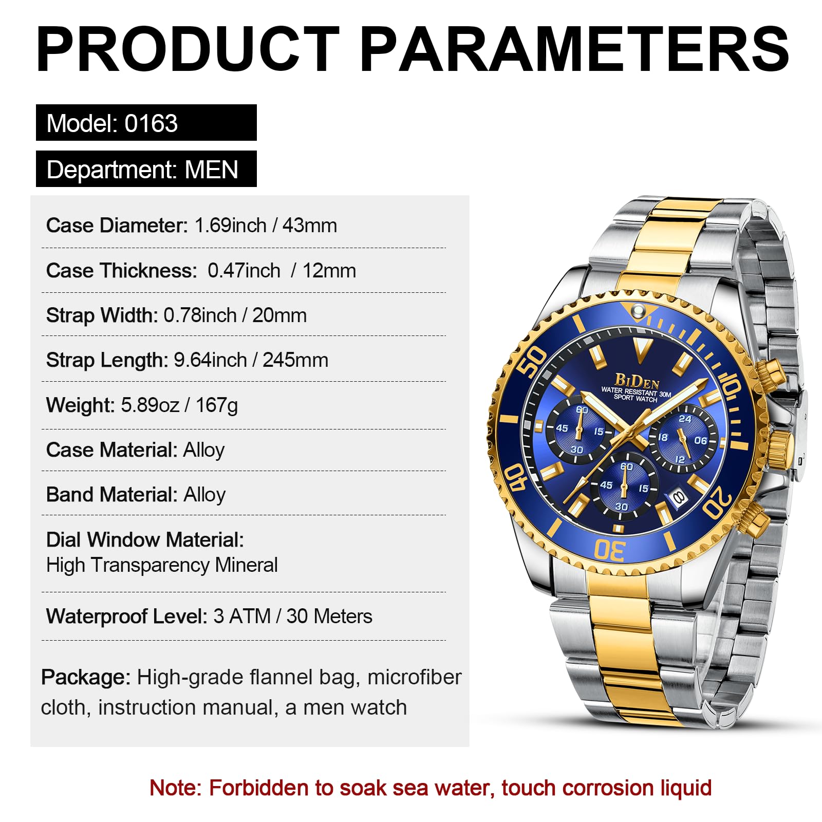 HANPOSH Men's Watch Chronograph Stainless Steel Watches Men's Waterproof Watch Men's Quartz Watches with Date Business Casual Watch for Men