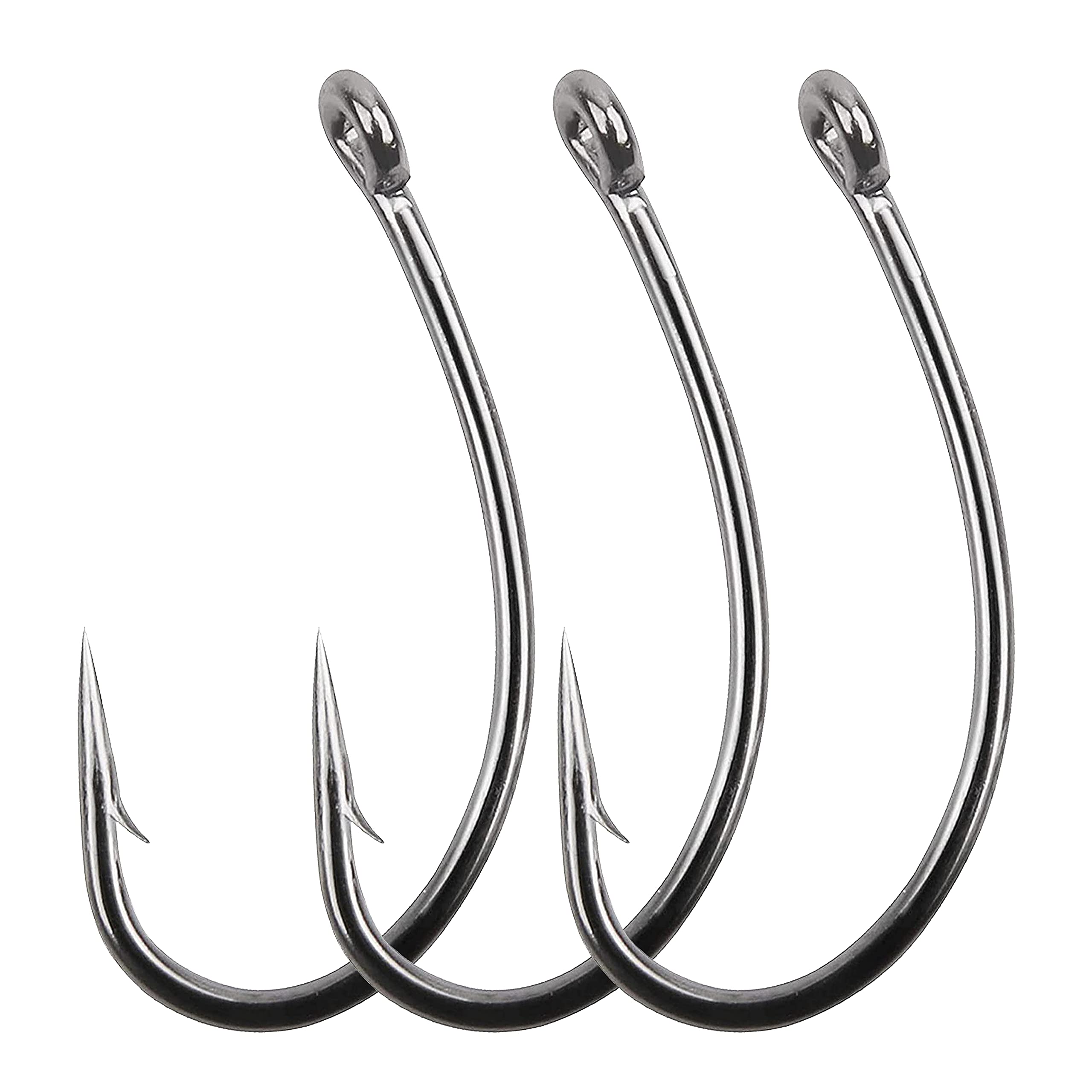 Carp Fishing Hooks, 100pcs Curve Shank Eyed Barbed Crank Carp Feeder Hooks Coarse Fishing Bait Rigs Hook Sizes 2 4 6 8