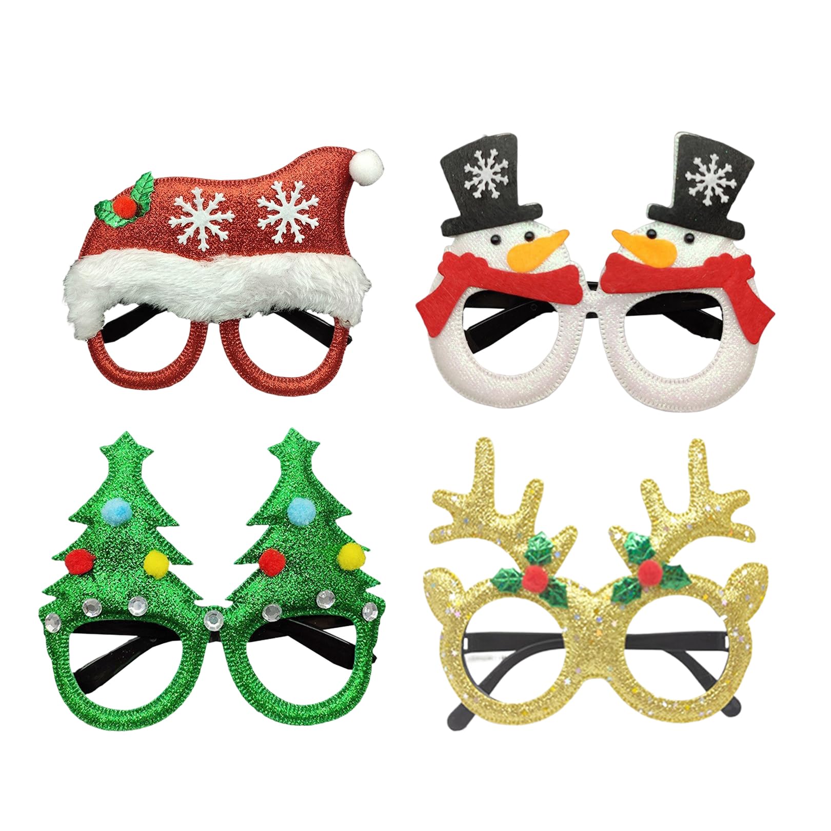 VILITI 4 Pieces Christmas Glasses Novelty,Kids Adults Xmas Party Gifts Funny Decorations Fun Presents Toys Wear Accessories Christmas Plastic Spectacles