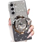 Changjia for Samsung Galaxy Z Fold 7 Glitter Kickstand Case,Cute Luxury Bling Sparkly with Liquid Flowing Ring Stand Soft TPU Bumper Shockproof Women Girl Protective Case for Galaxy Z Fold 7 5G,Silver