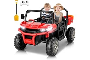 Hikole 24V Ride on Toys for Big Kids with Electric Dump Bed, 2 Seater Ride on Car Truck with Remote Control, 7Ah Battery Powered, Shovel, Safety Belt, 3 Speed, Ride on UTV for Kids, Red