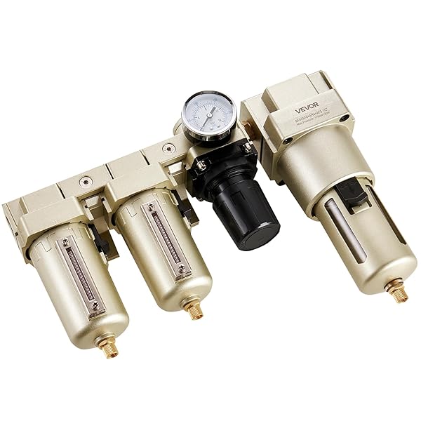 VEVOR AIR COMPRESSOR FILTER REGULATOR COMBO, 1/2″ NPT 3-STAGE 25ΜM & 5ΜM & 0.3ΜM COMPRESSED AIR DRYING SYSTEM WITH MICRON FILTERS & OIL-WATER SEPARATOR, SEMI-AUTO DRAIN, 175PSI MAX WORKING PRESSURE