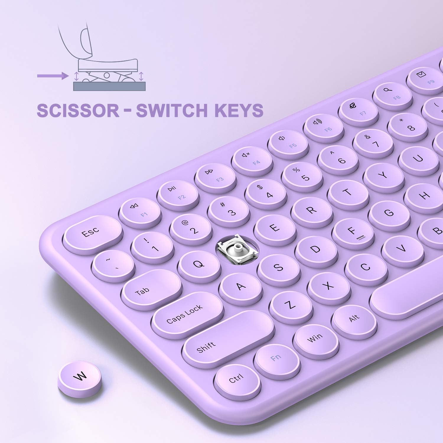 Wireless Keyboard and Mouse Combo, Jelly Comb 2.4GHz Full-Size Compact Wireless Mouse Keyboard with Numeric Keypad for Laptop/PC- Round Keycaps (Purple): Computers & Accessories