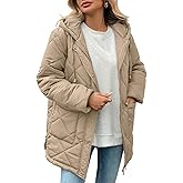 HOTIAN Womens Quilted Puffer Jackets Hooded Long Sleeve Full Zipper Casual Winter Lightweight Diamond Coats with Pockets