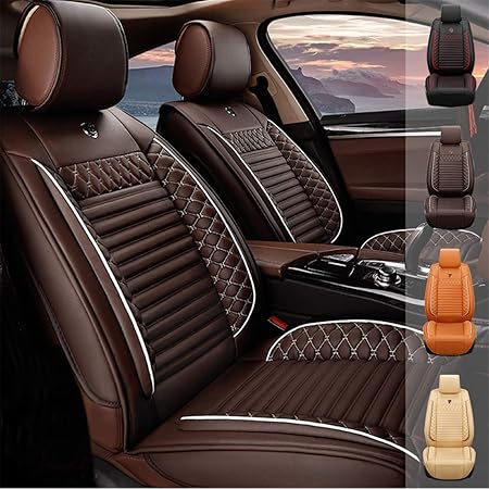 Amazon ほとんどのセダン クーペ Suv トラックにフィットするカスタムレザーカーシート カバー ラグジュアリーpuレザー防水快適な滑り止め自動車クッションカバー コーヒー シートカバー 車 バイク
