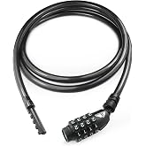 MARQUE Straight Combination Bike Lock Cable - 3/8 inch (5FT, 10FT, 15FT, 25FT) Resettable Combination Lock, Anti-Theft Security Cable for Bicycles, Kayaks, Paddle Boards and Outdoor Gear (05 FT)