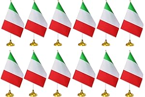 TIBIJOY 12 Pack Italy IT Desk Flags with Stands Base Small Mini Italian Table Flag Holder Stand 8 x 5.5 inches Miniature Desktop Flags, International Table Decorations, Home Desk Decoration