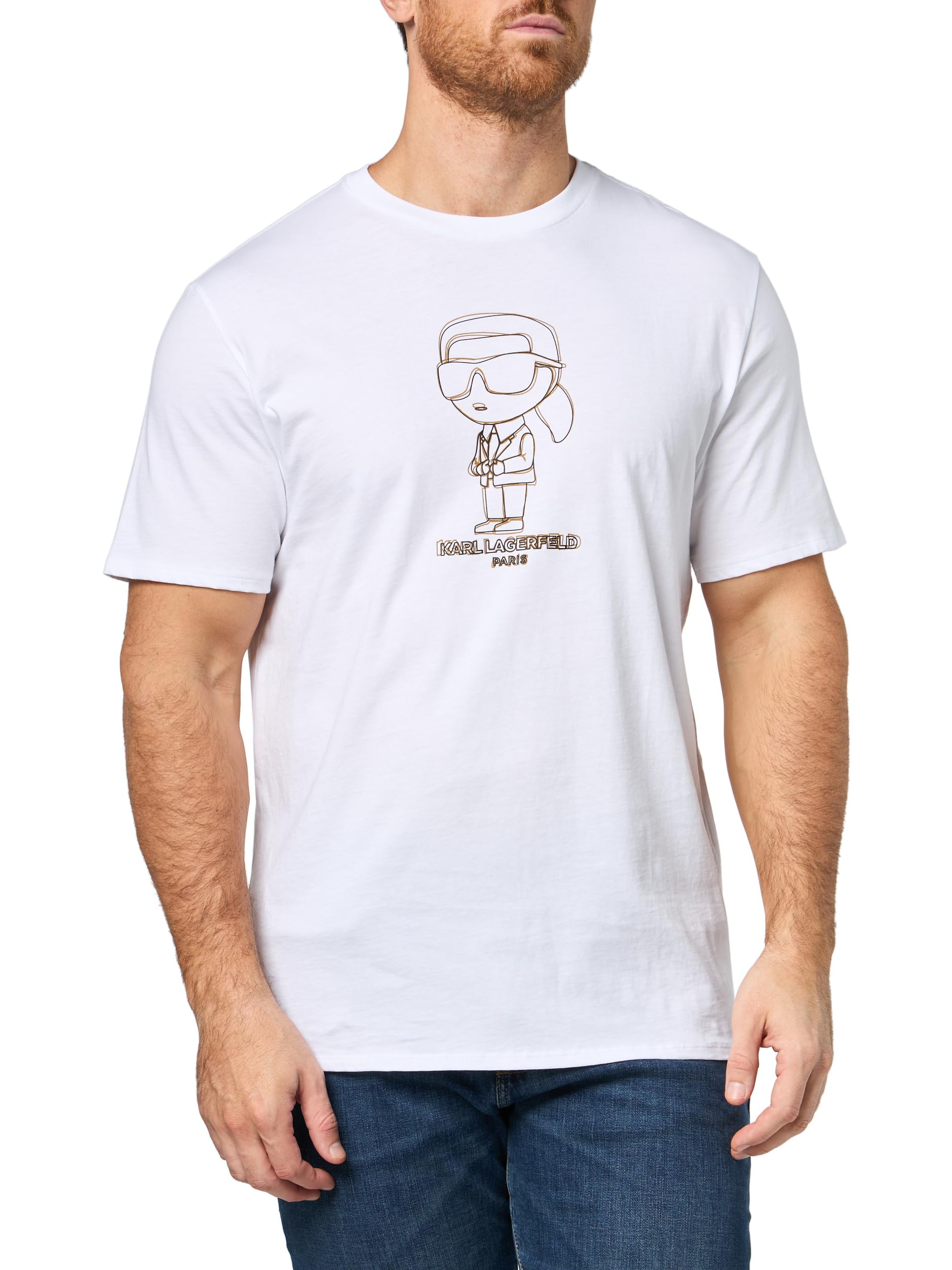 KARL LAGERFELD Men’s Crewneck Short Sleeve Classic Karl Graphic Relaxed Fit T-Shirt, Optic White, X-Large