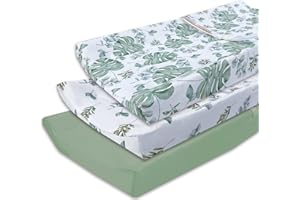 AMROSE 3 Pack Easy Care Changing Pad Covers, Ultra Soft Microfiber Diaper Change Table Sheets for Baby Boys and Girls, Leaf Collection