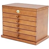 Eapmic Extra Large Four-Leaf Carved 6 Layers Wooden Jewelry Box Jewelry Case Cabinet Armoire Ring Necklacel Gift Storage Box Organizer (Brown Style 2)