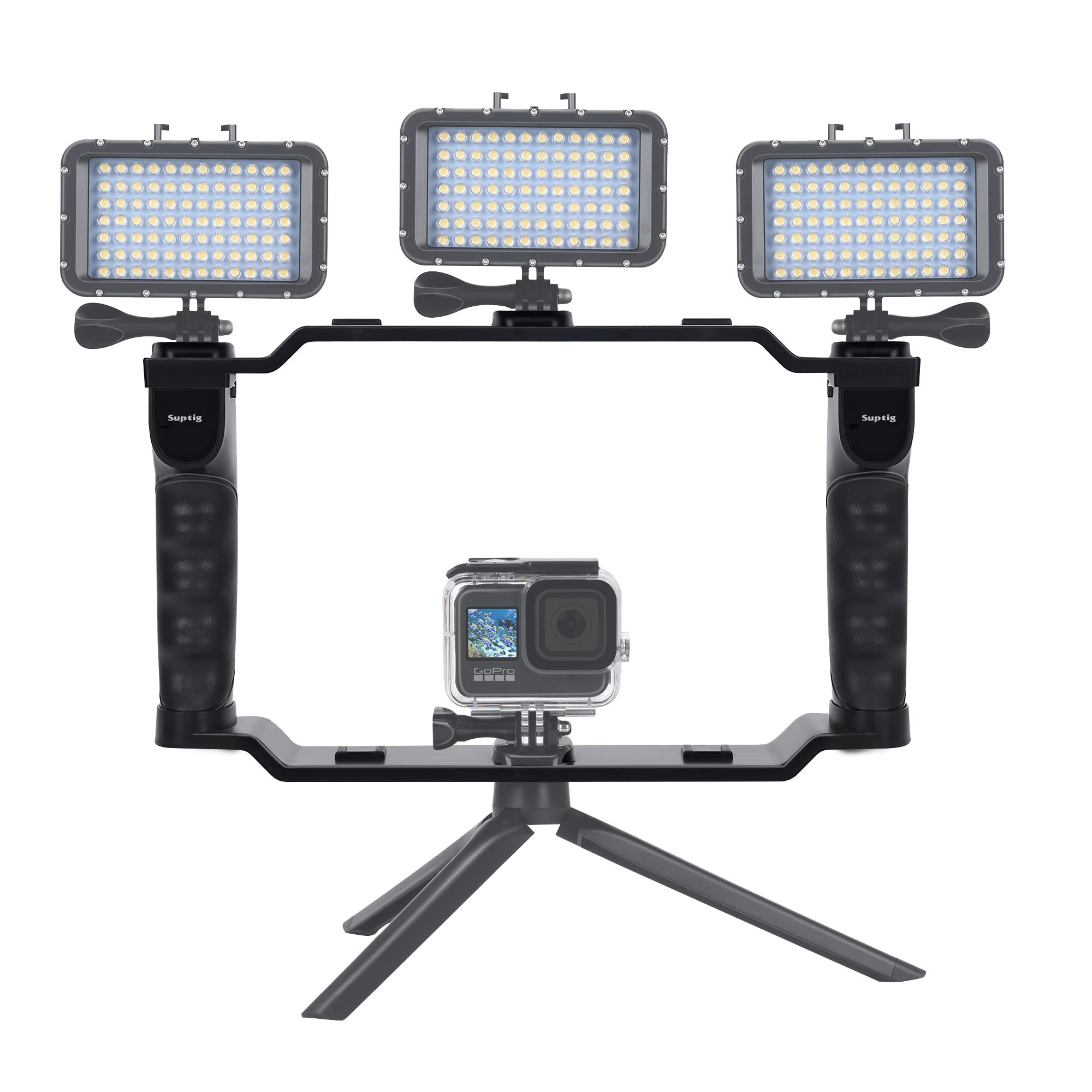 Suptig Dive Rig, Cold Shoe Mount, Waterproof Lights Quick Plug Mount Compatible for GoPro Hero 13/12/11/10/9/8/7/6/5/4, Suptig Lights, Phone, Microphone Digital Cam