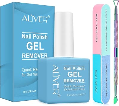 Hualijia Gel Nail Polish Remover Kit 15ml with Scraper & File