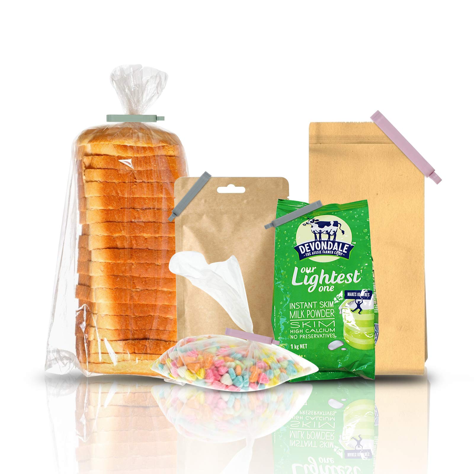 Matogle 48 Stücken Verschlussklammern Verschlussclips Beutelverschluß Klemmen Verschluss für Lebensmittel und Snacks, aus Kunststoff und luftdicht, in 3 Größen(Grün, Grau, Pink)