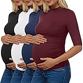 Sweetyweee 4 Pack Women's Maternity Tops Pregnancy Work Shirts Mock Turtleneck Half Sleeve Side Ruched Fall Maternity Outfits
