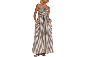 FARETUMIYA Women Striped Maxi Dress Smocked Backless Spaghetti Strap Long Flowy Dress Sleeveless Boho Aline Sundress