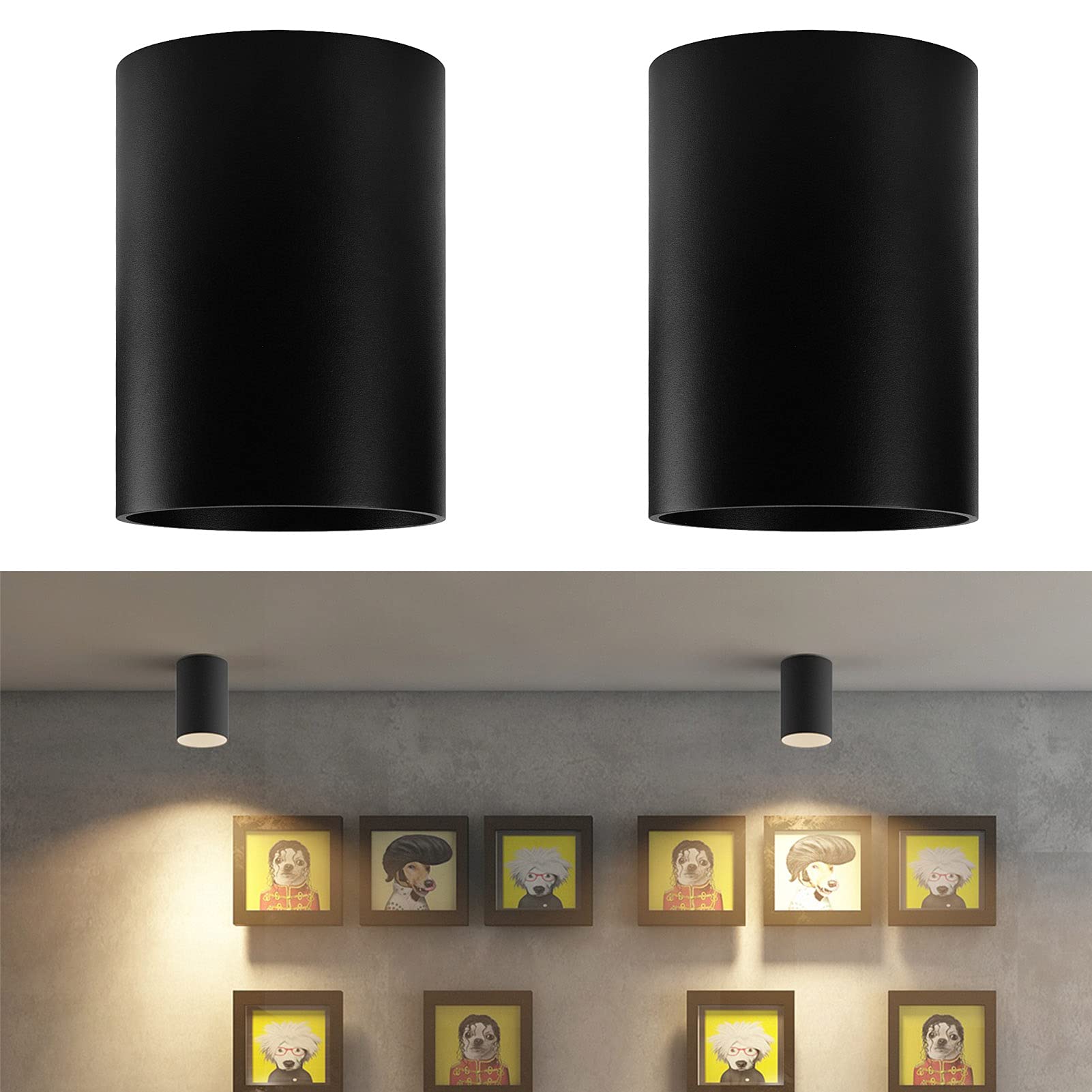 Klighten 2 pcs Surface Mounted Ceiling Spotlight Matt Black, GU10 Socket, Round Modern Single Spotlight Aluminum Ceiling Spot for Living Room, Kitchen, Hallway, 10.5 x 14.6 cm, Bulb not Included