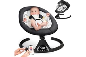 QUEERICK Electric Baby Swing for Infants to Toddler Portable Babies Swings Timing Function 5 Swing Speeds Bluetooth Touch Screen Music Speaker with 10 Preset Lullabies 5-Point Carabiner Black
