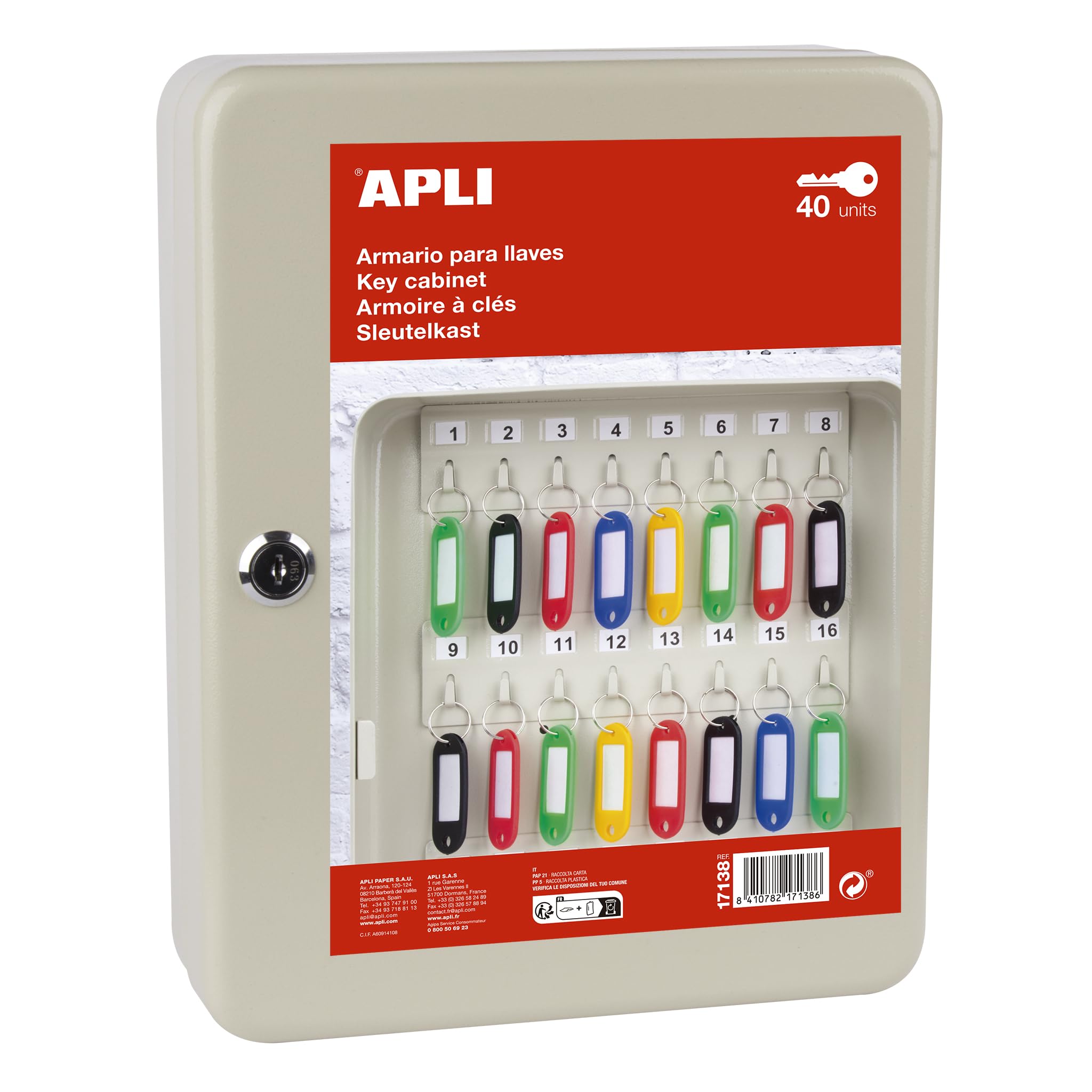 APLI 17138 Metal Key Cabinet for 45 Keys Lockable