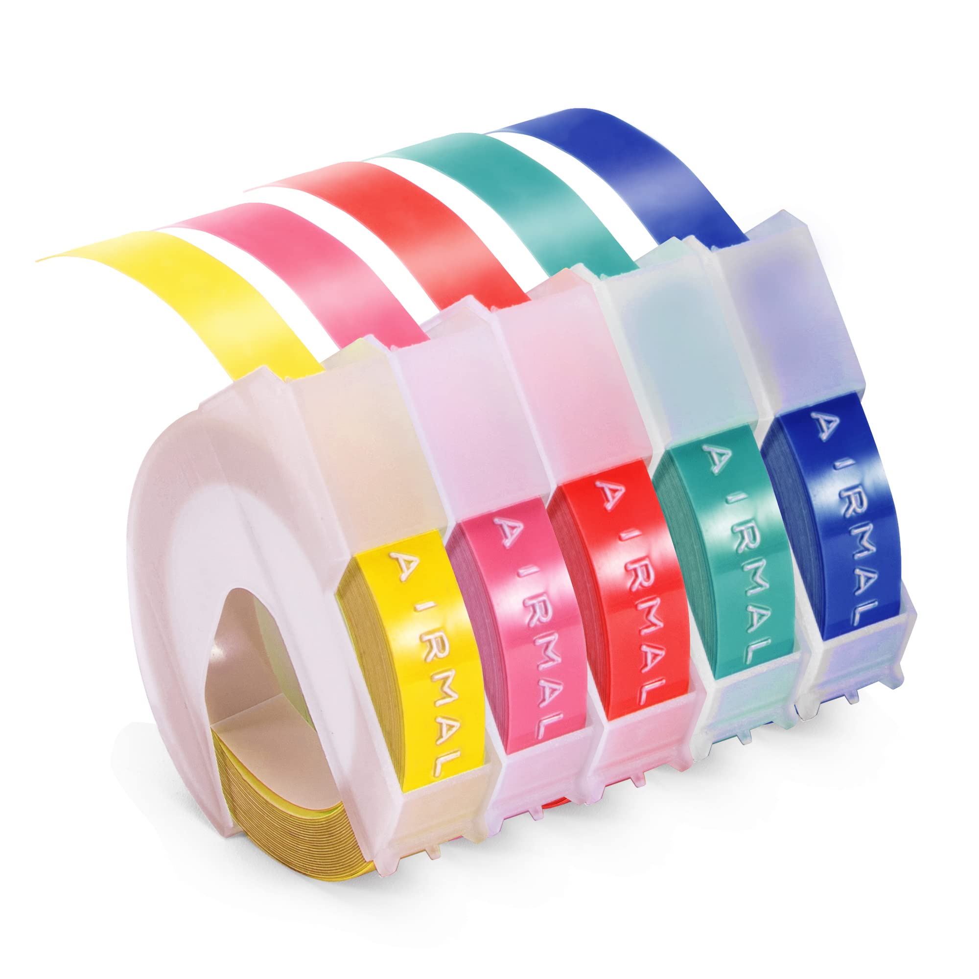 Compatible with Dymo Omega Label Tape Replacement 9mm Embossing Tape 3D Vinyl Labels 3D Labels Pink Yellow Red Lake Green Blue for Dymo Junior Omega Home Label Maker 5-Pack