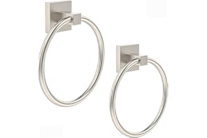 RUACQ Towel Ring for Bathroom 2pcs,Square Base Hand Towel Holder Hangers Wall Mount,Heavy Duty,Stainless Steel(Brushed Nickel