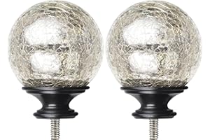 KAMANINA Black Crackle Glass Replacement Finials for 1 Inch Curtain Rods,M6 Standard Screw Curtain Rod Finials, 2 Pack