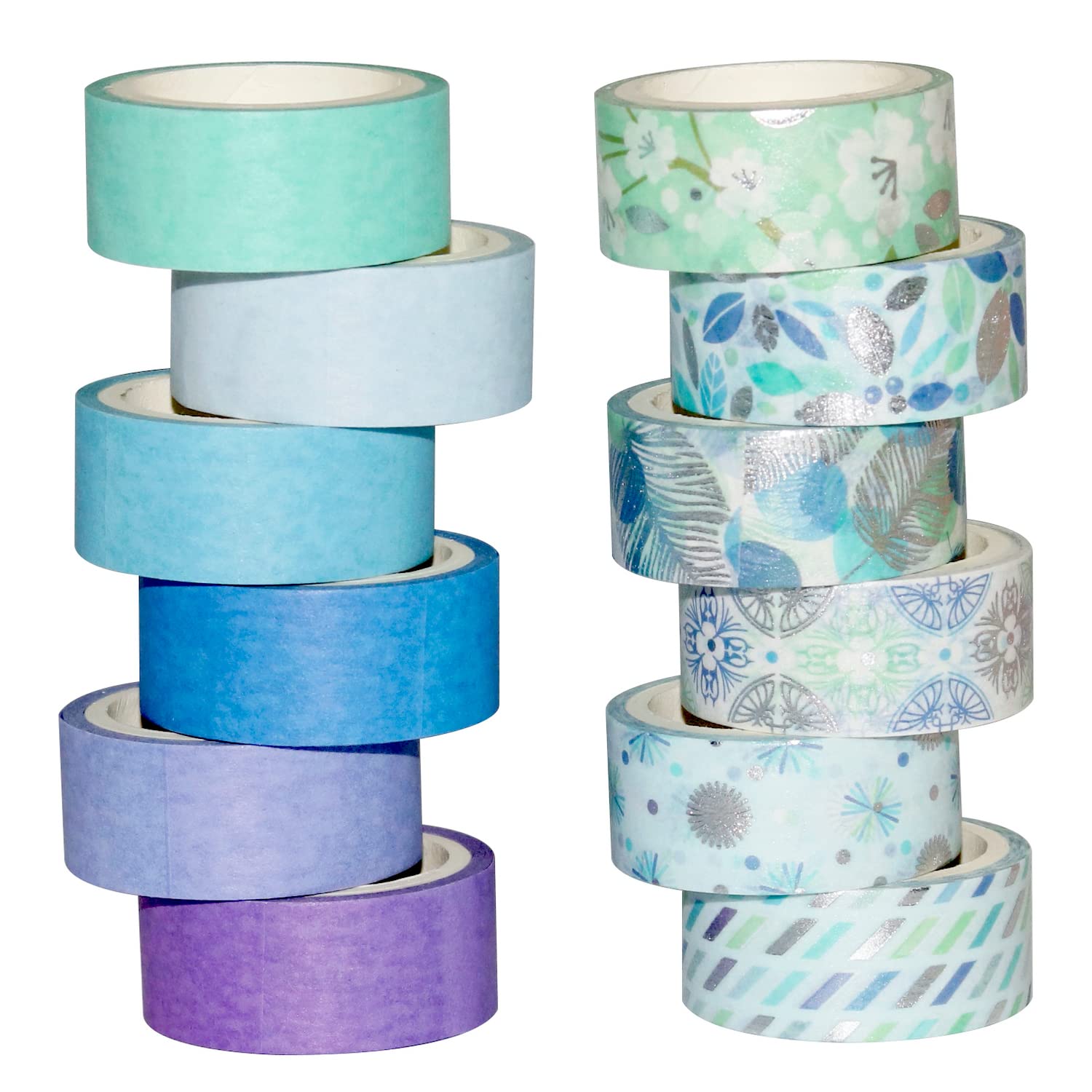 YUBX VSCO Gold Blue Washi Tape Set for Crafts, Journals, Bullet Journals, Planners, Scrapbooking, Packaging (Blue Tone)