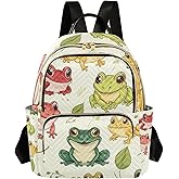 Mini Backpack Purse for Women, Red Green Yellow Frogs Travel Bag Casual Daypack Shoulder Bag