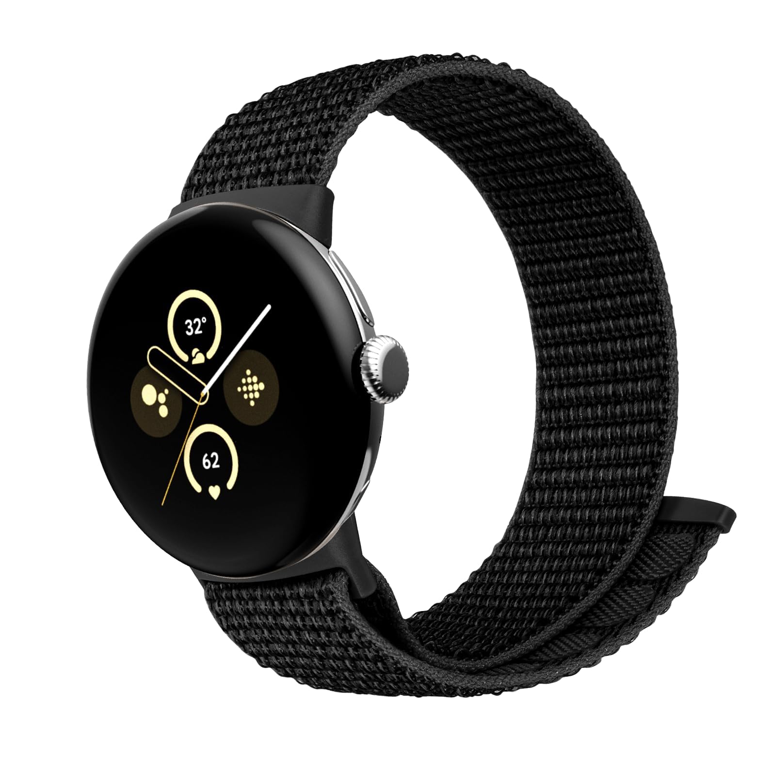 SimpleThings Nylon Strap for Google Pixel Watch 2, Adjustable Breathable Soft Lightweight Sports Strap for Google Watch, Black, 25 Millimeters
