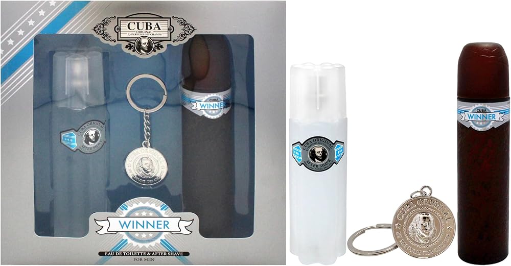 Cuba Winner For Men 3 Pc Gift Set 3.3oz EDT Spray After Shave Keychain
