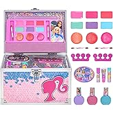 Barbie Train Case Beauty Set, Kids Makeup Kit for Girls, Real Washable Makeup Set, Play Makeup, Party Favor, Birthday, Ages 3 4 5 6 7 8 9 10 11 12 by Townley Girl