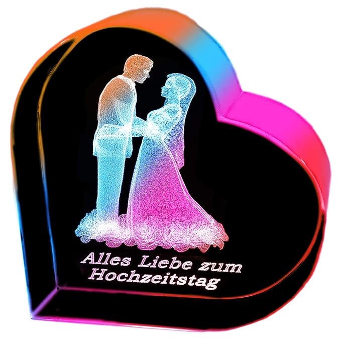 Kaltner Präsente Geschenkidee – Herz aus Glas: Kristallglas mit 3D-Laser-Gravur ALLES LIEBE ZUM HOCHZEITSTAG