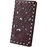 MUXILING Men's Rodeo Wallet Western RFID-Blocking Leather Wallet Bifold Long Cowboy Long Wallets With Floral Inlay Buckstitch