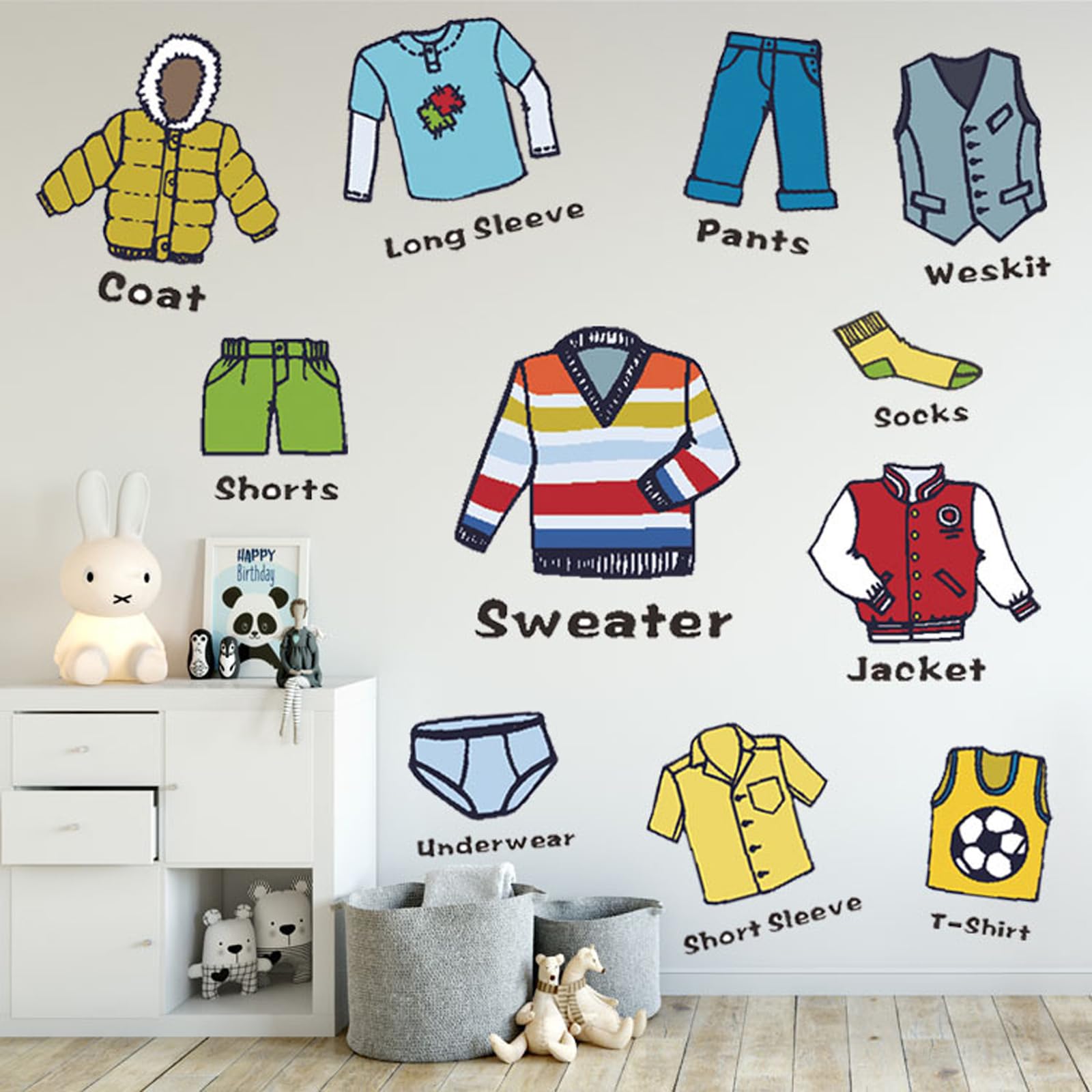 Photo 1 of 1 Sheet Dresser Clothing Decals 11 inch Boys Clothing Sort Wall Sticker Removable Clothes Classification Label for Wardrobe Drawer Organizing Home Bedroom Decoration