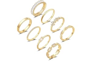 ZOERAY Gold Rings for Women Non Tarnish 14K Gold/Silver Stackable Rings Set Dainty Cubic Zirconia Diamond Thumb Rings Wedding Eternity Band Trendy Simple Baguette Ring Size 5 6 7 8 9 10